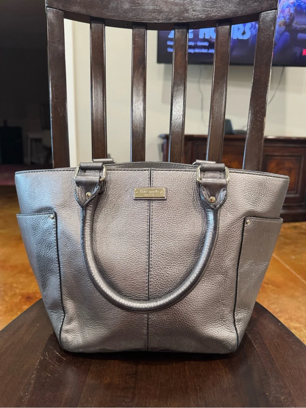 kate spade Metallic Gray Pebbled Leather Tote